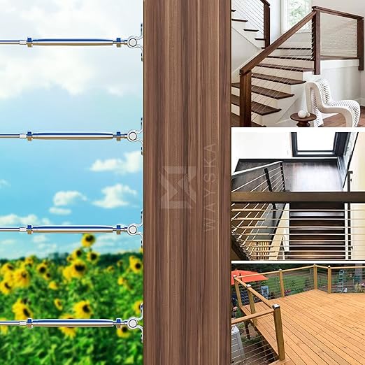 WAYSKA 36 Pairs Stainless Steel Cable Railing Kit Fit 1/8" Wire Rope, Angle 180°Adjustable Swage Toggle Turnbuckle Tensioner and End Fitting, T316 Marine Grade Cable Railing Hardware for Wood Post