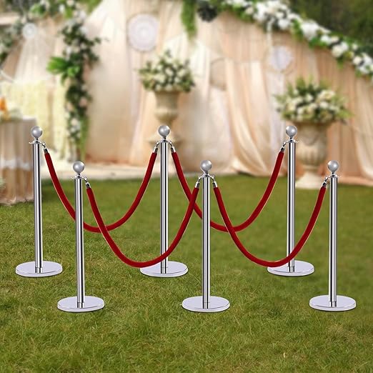 6 Packs Stanchions Posts, Stanchions Set Crowd Control Barriers with 4.9 ft Red Velvet Rope, Stanchion and Velvet Ropes Red Carpet Poles for Party Supplies