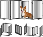 Full Metal Freestanding Dog Gate with Door, 24'' Height Foldable Pet Dog Fence for Indoor & Outdoor, 4 Panels Extra Wide Free Standing SmallDog Gates for Doorways,House,Stairs,Porch,Deck,Yard