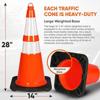 Pyle Traffic Cones, 8-Pack PVC with Heavy-Duty Base, 28" High-Visibility Safety Cones with Stackable Design for Parking, Roadwork, Construction Zones, Sports Training & Outdoor Weather-Resistant Use