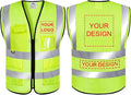 BeautyWill Custom Logo Mesh Safety Vest Class2 High Visibility Reflective Vest with 5 Pockets Construction Security Work Vest ANSI/ISEA Standards（Yellow，4XL ）
