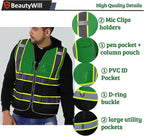 10 Pack Custom Safety Vest Customized Logo Mesh Vest Class 2 High Visibility Reflective Vest with Pockets Workwear（Green Black，S ）