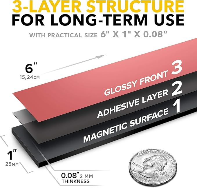 Magnetic Strips with Adhesive Backing - Magnetic Tape for Crafts - Tool and Knife Magnet Strips for Kitchen, Garage and Garden - Adhesive Magnetic Tool Holder Strip for Wall (6 Pieces, 6" x 1")