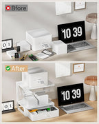IBUYKE Label Holder for Rolls and Fan-Fold Labels,Wooden Thermal Shipping Label Stand With Drawer Desktop Printer Holder for Home, Office, Small Business,White TPS003W