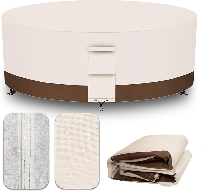 Heavy Duty Patio Furniture Covers Waterproof, 600D Round Outdoor Furniture Cover Waterproof for Sectional Sofa Couch, Outdoor Dining Table and Chair Set Covers 92"DIA x 28"H, Beige Brown