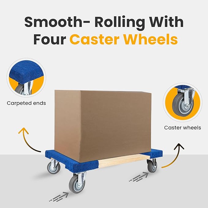 Furniture Dolly 30" x 18" I 4 Wheels Heavy Duty Moving Dollies | Fully Assembled Wooden Moving Cart with Large Wheel Casters | | Heavy Duty Dolly Cart | 1,000 lbs Capacity | Pack of 2
