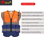 zojo High Visibility Safety Vests With Pockets, Pack of 10,Wholesale Reflective Vest for Outdoor Works, Cycling, Jogging, Walking,Sports - Fits for Men and Women(XL- Mesh-Mix Orange & Blue)