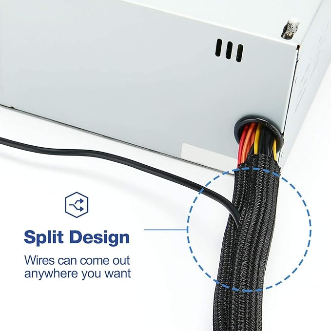 25ft - 1/2 inch Cord Protector, Split Sleeve Cable Management, Heavy Duty Wire Loom Tubing for Power Cords/USB/Audio Video – Pet Proof Chew Resistant Sleeving - Black