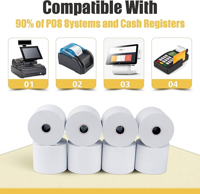 Azure Zone, Thermal Paper Rolls 2-1/4 X 230ft, 50 Rolls, Fits Most POS Machines and Cash Registers, Great for Businesses and Sales