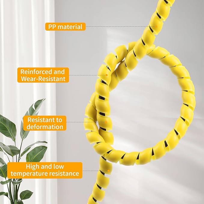 Spiral Cable Wrap, 16.4ft, 33ft Wire Protection Sleeve Cover Cable Organizer Pipe Flexible Spiral Wrap Winding Tube Prevent Cat from Chewing Cables (Yellow, 8mm (5/16")-16.4ft)