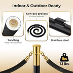 8pcs Sturdy Stanchion Posts, 8pcs High Quality Black Velvet Ropes, Water/Sand/Concrete Fillable Leakproof Base, Crowd Control Barriers for Birthday, Prom, Business, Wedding, Red Carpet