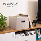 PRANDOM File Organizer Box - Set of 2 Collapsible Decorative Linen Filing Storage Hanging File Folders with Lids Office Cabinet Letter/Legal Size Light Grey (17x14x11.2 inch)