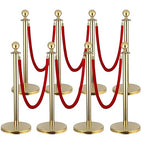 8pcs Gold Stanchions Post with 6pcs 5 ft Red Velvet Rope, Red Carpet Ropes and Poles, Crowd Control Barriers Decorations for Red Carpet, Parties, Wedding, Exhibitions,Theaters,Clubs