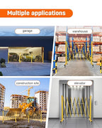 GCCSJ Industrial Expandable Metal Barricade with Wheels, 11.5 Feet Long Folding Security Gate, Retractable Metal Barrier for Construction Site Elevator Traffic Control Garage, Yellow and Black