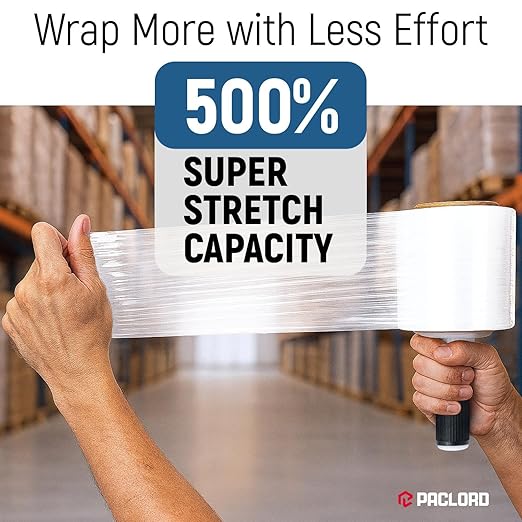 5" x 1000’ Industrial Strength Stretch Wrap, Ready to Use Pack of 12 Mini Rolls with one Handle, Clear Plastic Film, 80 Gauge, 500% Elongation – Heavy-Duty Shrink Wrap for Moving, Packing