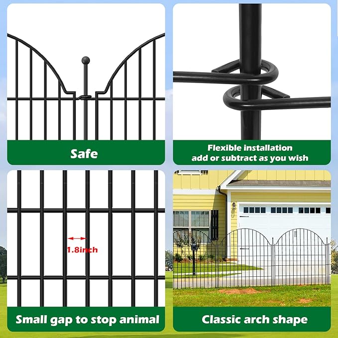 5 Panels Decorative Outdoor Garden Fencing for Yard, 40in (H) x 11.8ft (L) No Dig Animal Barrier Fence, Rustproof Metal Wire Dog Fences Outdoor Panel Border with Temporary Ground Stakes