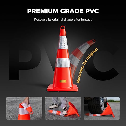 10 Pack 28 Inch Traffic Cones, from -22℉ to 131℉, MUTCD-Compliant Orange Safety Cone with Reflective Collar ＆ Extra Caution Tape for Parking Lot, Construction Work, Road Safety