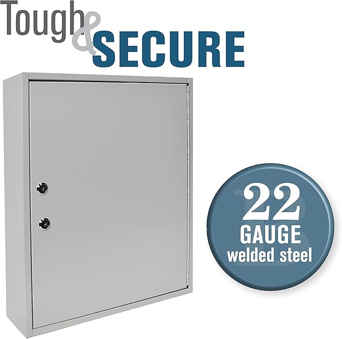 BankSupplies STEELMASTER 200 Key Cabinet - Dual Lock Control Key Box - Welded 22 Gauge Steel Construction - Scratch Resistant - Write-On Key Tags for Easy Identification