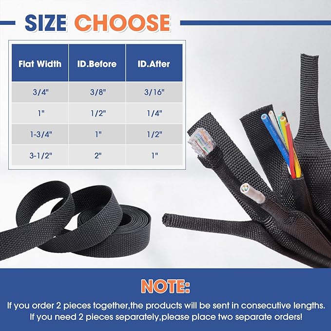 2:1 Heat shrinkable Braided Sleeving Fabric Wire Loom High Temp Heat Shrink Wiring Harness Abrasion Protector Cable Sleeve (2"-27ft)
