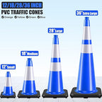 6 Pack 12" Inch Blue PVC Traffic Cones with Heavy-Duty Base, High-Visibility All-Weather Safety Cones for Road Construction, Parking Lot, and Garage Use (6, Blue, 12" Small)