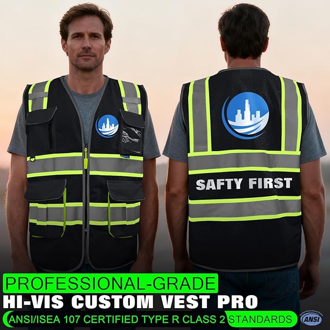 BeautyWill Custom Logo Safety Vest Class2 High Visibility Reflective Vest Breathable Construction Vest