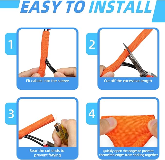 Automotive Wire Loom Tubing, Split Braided Cord Protectors from Pets No Chew, Flexible Cable Sleeve Cable Management for TV/Computer/Electric Wires (Orange, 1/2"-25ft)