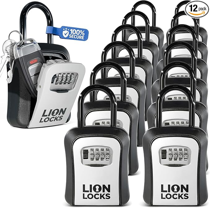 Key Lock Box for Keys with Code (12 Pack) 4 Digit Combination Lockbox for Keys Outdoor, Portable, Waterproof, Realtor Lock Box