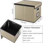 Huolewa File Organizer Boxes with Lids, Collapsible Faux Leather Hanging File Folder Box Organizer with Plastic Slide, Decorative Home/Office Filing System Boxes for File and Folders Storage