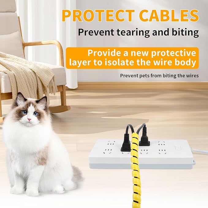 Spiral Cable Wrap, 16.4ft, 33ft Wire Protection Sleeve Cover Cable Organizer Pipe Flexible Spiral Wrap Winding Tube Prevent Cat from Chewing Cables (Yellow, 10mm (3/8")-16.4ft)