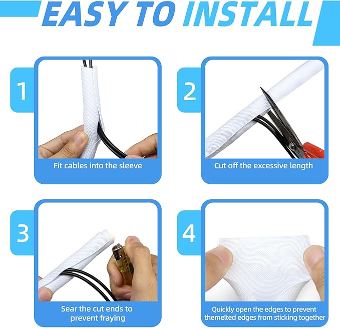 Automotive Wire Loom Tubing, Split Braided Cord Protectors from Pets No Chew, Flexible Cable Sleeve Cable Management for TV/Computer/Electric Wires (White, 3/8"-25ft)