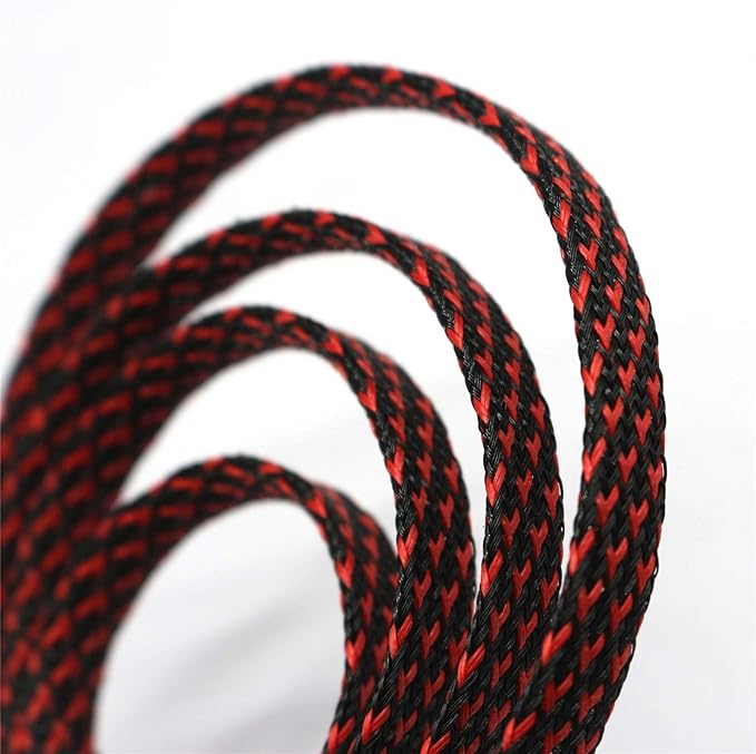 30ft PET Expandable Sleeving Wire Cable Sleeve (1/4", Red&Black)