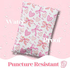 6x9 Designer Poly Mailer 100 Pack Heavy Duty Waterproof Self Seal Shipping Bags for Small Business Large Mailing Envelopes Bulk Tear Resistant Packaging Coquette Bows Hearts