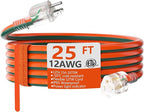 HUANCHAIN 12 Gauge 25 ft Outdoor Extension Cord with Lighted End, Heavy Duty Flexible Cold-Resistant 3 Prong Electric Cord Waterproof Outside, 15Amp 1875W 12AWG SJTW, Orange Green, ETL