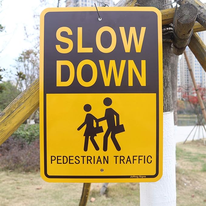 Joffreg Slow Down Pedestrian Traffic Sign,17 x12 Inches,Reflective Aluminum,UV Printed,Weather Resistant,Waterproof,Durable Ink,Easy to Mount,Outdoor Use(2 Pack)