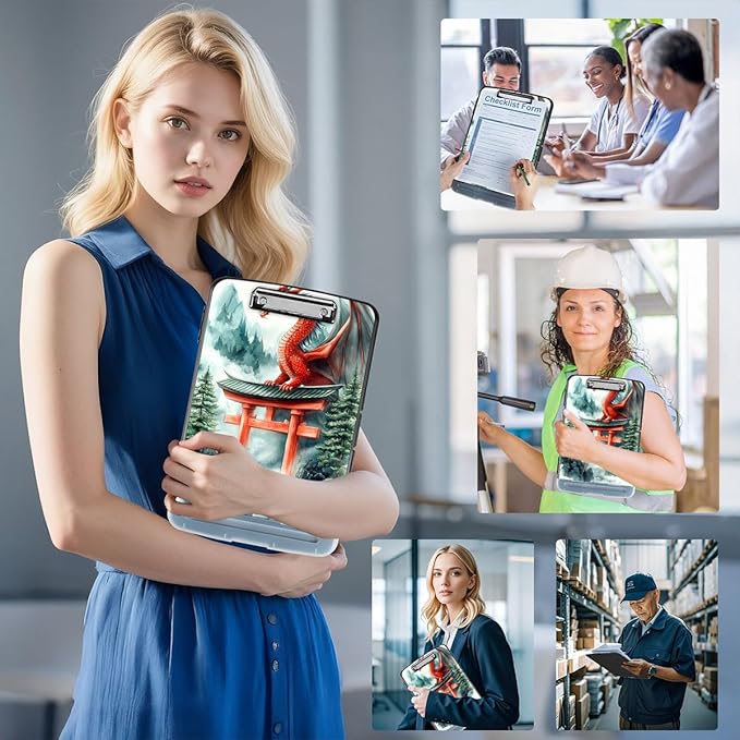 Clipboard with Storage Box & Pen Holder,Heavy Duty Clip Boards 8.5x11 for Nursing,High Capacity,School & Office Supplies,Dragon Torii