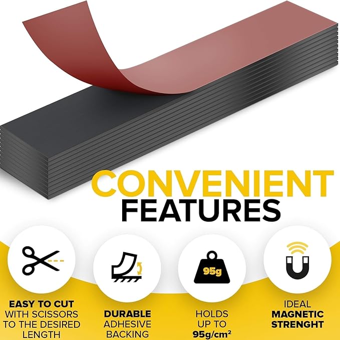 X-bet MAGNET Magnetic Strips with Adhesive Backing - Magnetic Tape for Crafts - Tool and Knife Magnet Strips for Kitchen, Garage and Garden - Adhesive Magnetic Tool Holder Strip for Wall