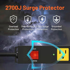 Heavy Duty 6 Outlet Metal Long Power Strip, 2700J Surge Protector with 15A Circuit Breaker, 6FT Extension Cord, Wall Mount for Garage, Workshop & Industrial Use, Wide Spaced (6ft)