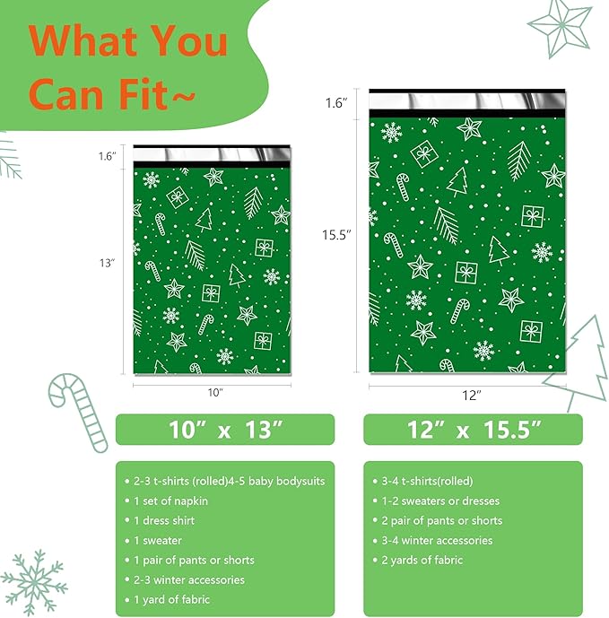 Poly Mailers 10x13 Inch 100 Pcs - Christmas printed Shipping Bags, 2.4mil Thickness, Waterproof and Tear Resistant Mailing Envelopes, Self-Sealing Packaging Bags for Small Business