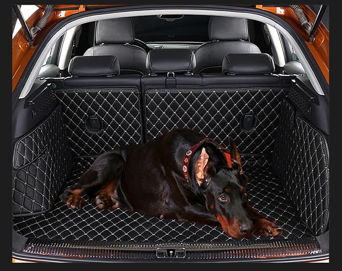 Trunk Mat for Mercedes GLC SUV 5 Seater 2023-2025(Non for Hybrid) GLC260 GLC250 GCL300 GLC350 GLC450 Full Cover Cargo Mat+Backrest Cover+Both Sides Panel Replacement -Black w/Red Stitching