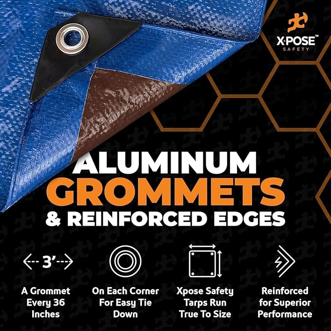 Heavy Blue & Brown Tarp 40' x 60'- Bulk Full Pallet (12 Pack) Weatherproof, Camping, Rain, Wind & Sun - 7 Mil Plastic Tarp Outdoor Cover for Roof, Trailer, RV, Car, Boat - by Xpose Safety