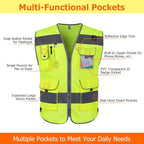 TCCFCCT High Visibility Safety Vest for Men Women 9 Pockets Hi Vis Reflective Vest for Safety, Work Vest with Reflective Strips, Meets ANSI/ISEA Standards, (Yellow, 4X-Large)