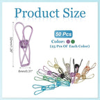 PATIKIL 50Pcs Paper Office Binder Clips, 1.26" Small Metal Wire Hollow Out Paper Clamps Long Tail Binder Clips for Photo Clothes Hanging Office Home Kitchen Food Package, Green/Purple