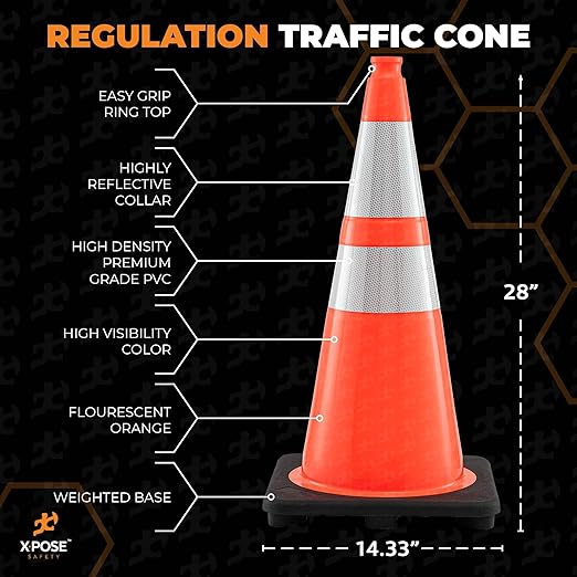Xpose Safety 28" Orange Traffic Cones with 6" & 4" Collars, Bulk Full Pallet 297-Pack – PVC Safety Cones for Parking, Soccer, Construction, Kids & Caution – DOT Approved – Optional Stencil Available