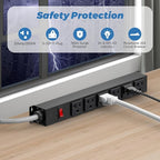 HEZI 20 Amp Power Strip with 5-20P/T- Plug, Heavy Duty High Amp Metal Surge Protector, Mountable Industrial Power Strip with 6AC Outlets(5-20R) and Circuit Breaker, 10FT 12AWG Extension Cord