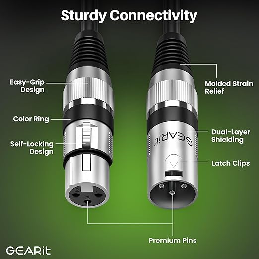 GEARit DMX to DMX Stage Lighting Cable (25 Feet, 2-Pack) DMX Male to Female (XLR Compatible) 3-Pin Balanced Shielded for DJ LED Moving Head Par Light, Mic Mixer, Recording Studio, Podcast - 25ft