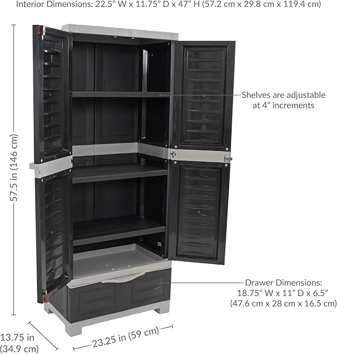 Sunnydaze Lockable Storage Cabinet - Indoor or Garage Storage Cabinet with 3 Adjustable Shelves - 57.5" H - Garage, Office, Home, Laundry Room - Gray