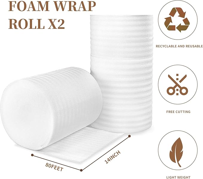 Moving Supplies, 14'' Wide X 80' Length Foam Wrap Roll, Packing Supplies for Packing, Moving, Fragile Articles, Furniture, Transportation Packaging.