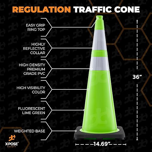 Xpose Safety 36" Lime Traffic Cones 6" & 4" Reflective Collar - Bulk Full Pallet 252 Pack - Premium PVC Safety Cone for Parking, Caution, Construction, Road Crews, Emergency Vehicle - DOT Approved