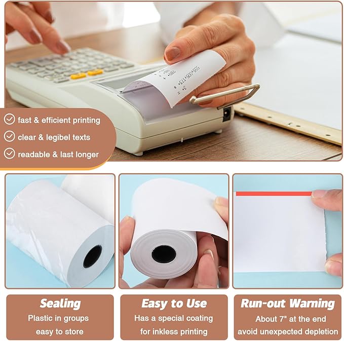 (5 Rolls) 2 1/4 x 85 Thermal Receipt Paper Rolls, POS Cash Register Paper Rolls, BPA Free 2.25x85ft Long Per Thermal Paper Receipt