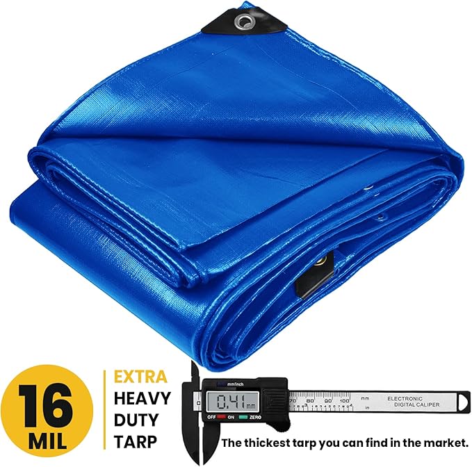 PROTARP Extra Heavy Duty 16 Mil Tarp Cover, Waterproof, UV Resistant, Rip and Tear Proof, Poly Tarpaulin with Reinforced Edges for Roof, Camping, Patio, Pool, Boat. (Blue 50′ X 50′)